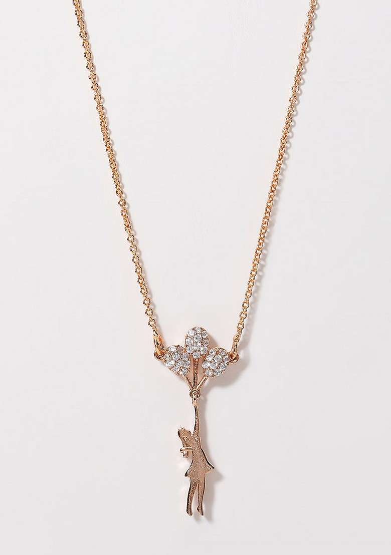 Gold Plated CZ Studded Solitaire Girl Shaped Pendant With Chain - Indya