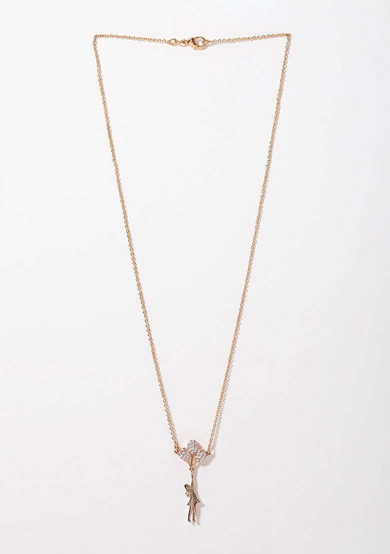 Gold Plated CZ Studded Solitaire Girl Shaped Pendant With Chain - Indya