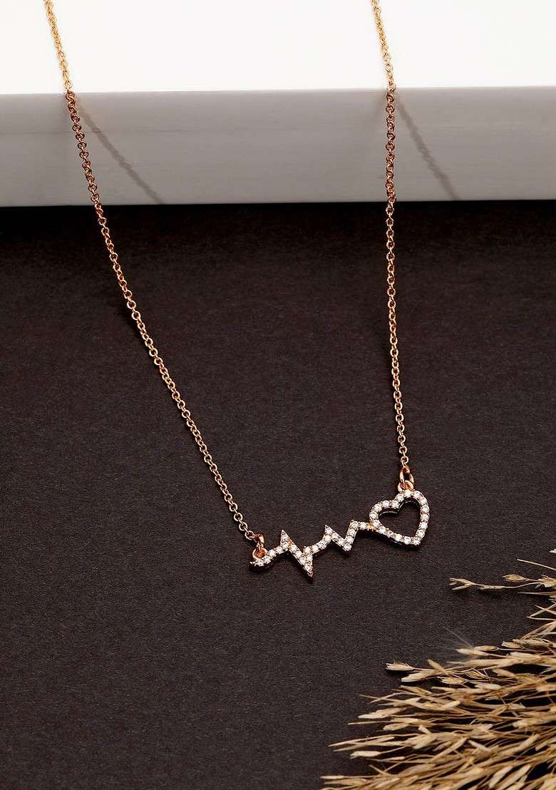 Gold Plated Solitaire CZ Studded Heart Shaped Pendant With Chain - Indya
