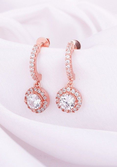 Indya X Giva Rose Gold Plated Zircon Contemporary Drop Earrings