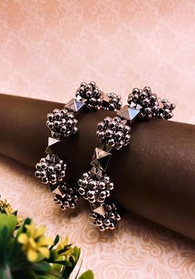 Set Of 2 German Silver Plated Ghunghroo Detail Adjustable Bangles