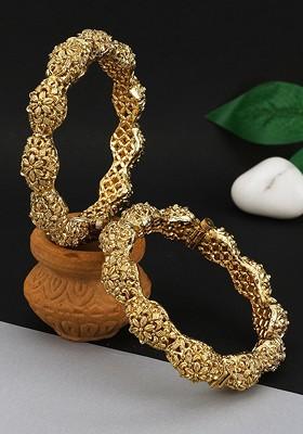 Set Of 2 24 KT Gold Plated Antique Bangles