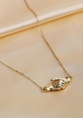 Women Gold Plated Handshake Pendent With Chain