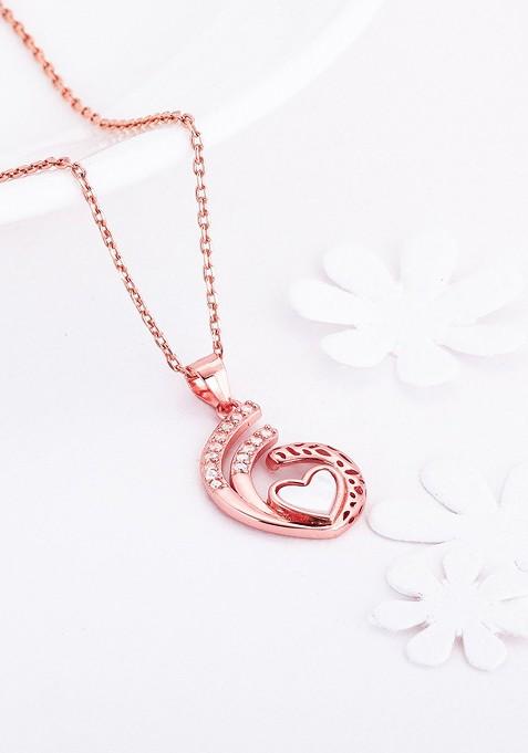 Indya X Giva 925 Sterling Silver Rose Gold Plated Pendant With Chain