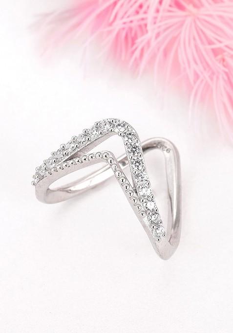 Indya X Giva 925 Sterling Rhodium Plated And Cz Studded Finger Ring