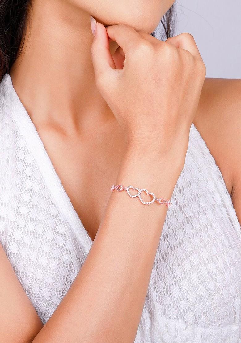 Indya X Giva 925 Sterling Silver Rose Gold Plated Cubic Zirconia Link Bracelet