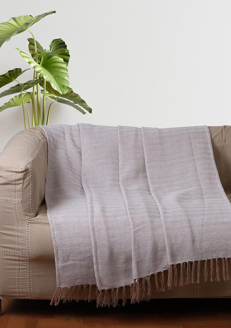 Jamio Firati White And Brown Woven Design Pure Cotton Throw