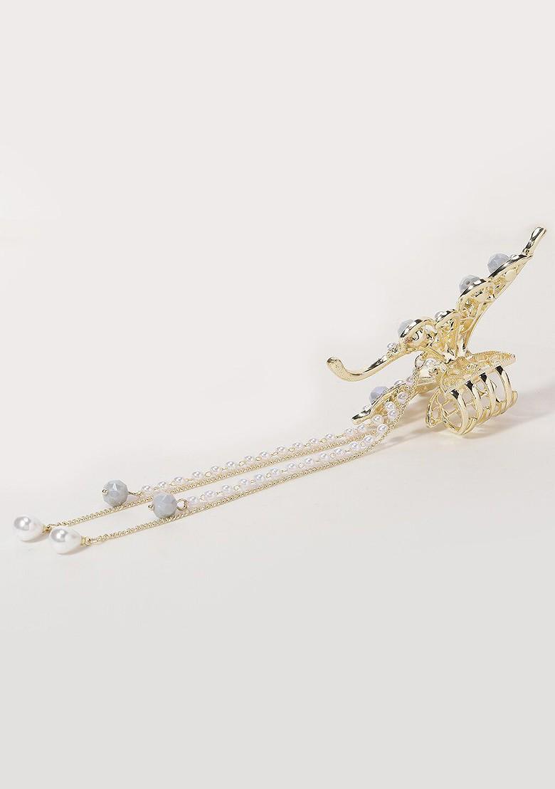 Gold Plated CZ Stone Studded Butterfly Shaped Claw Clip - Indya