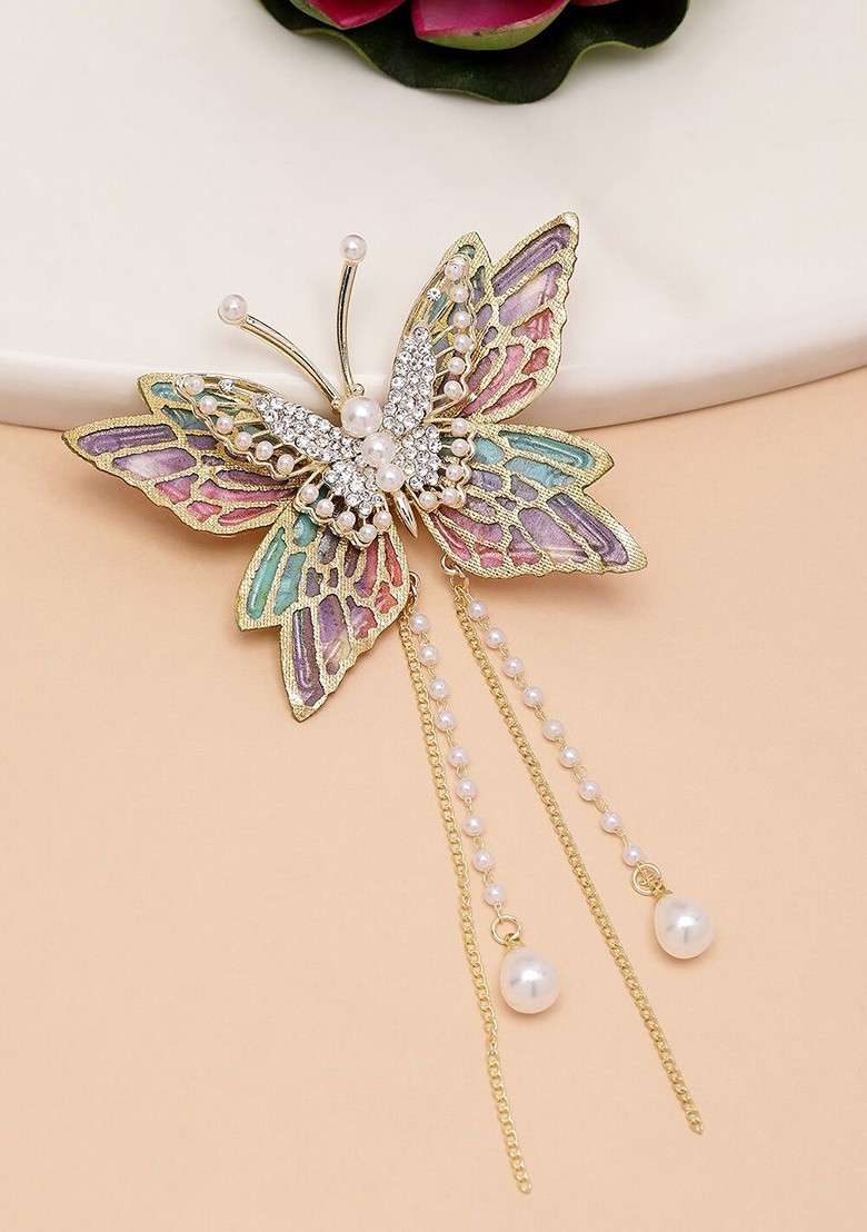 Gold Plated CZ Stone Studded Butterfly Aligator Clip - Indya