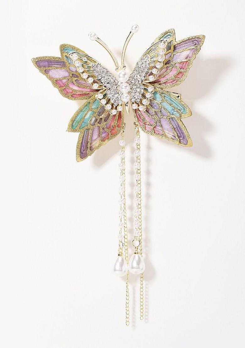 Gold Plated CZ Stone Studded Butterfly Aligator Clip