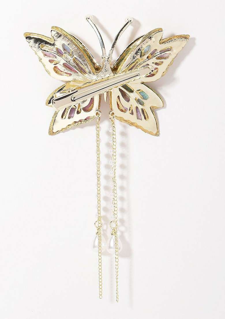 Gold Plated CZ Stone Studded Butterfly Aligator Clip - Indya
