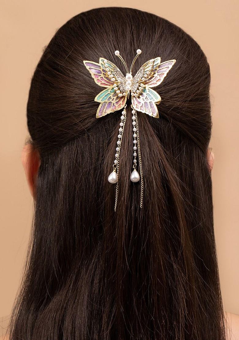 Gold Plated CZ Stone Studded Butterfly Aligator Clip