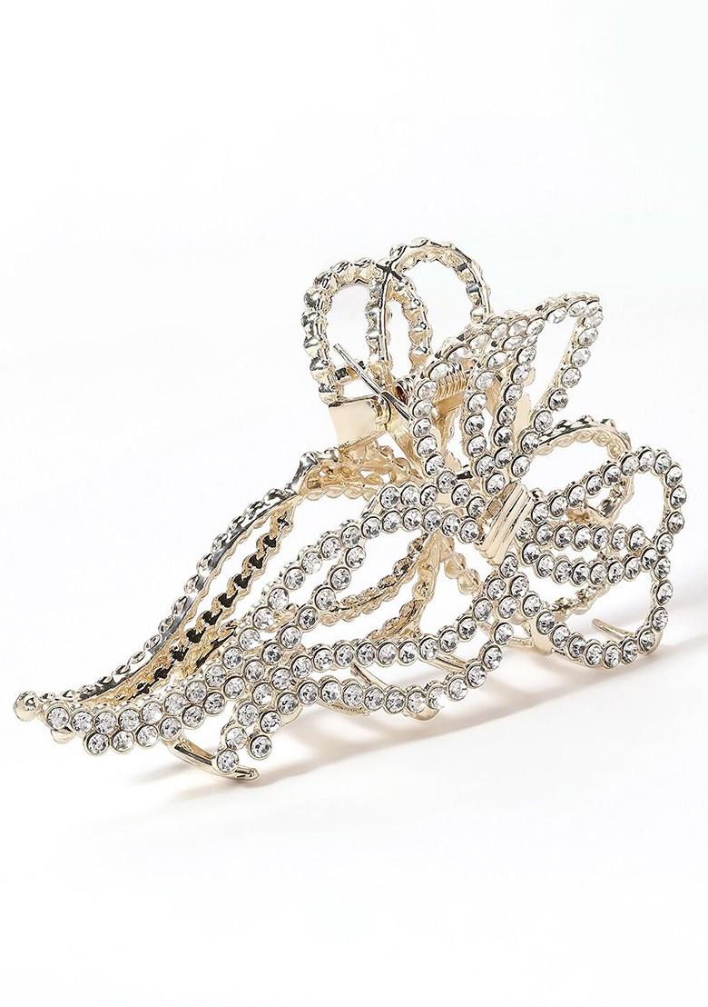 Gold Plated Embellished Cubic Zirconia Studded Claw Clip - Indya