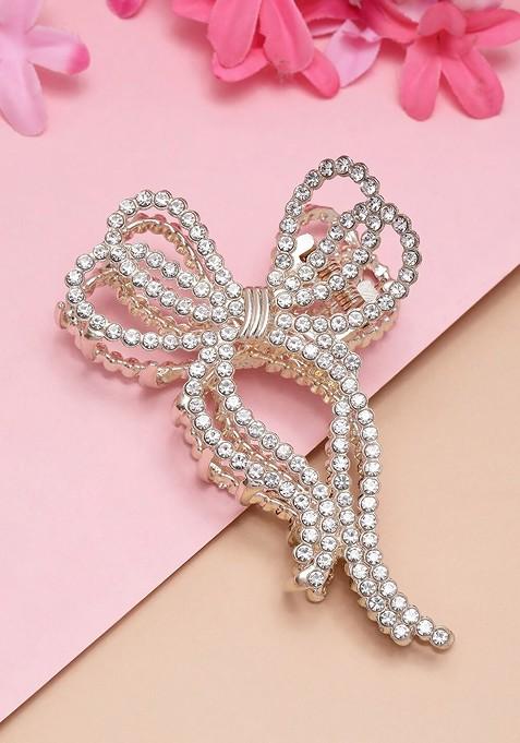 Gold Plated Embellished Cubic Zirconia Studded Claw Clip