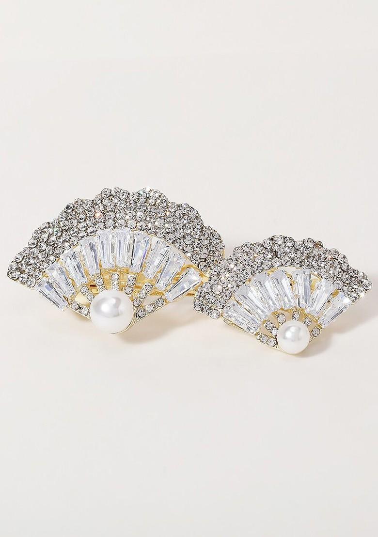 Gold Plated Cubic Zirconia Studded Embellished French Barrette