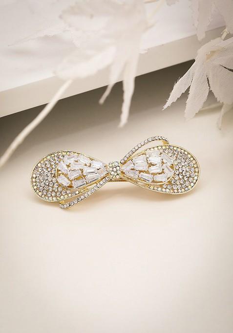 Gold Plated CZ Stone Studded French Barrette