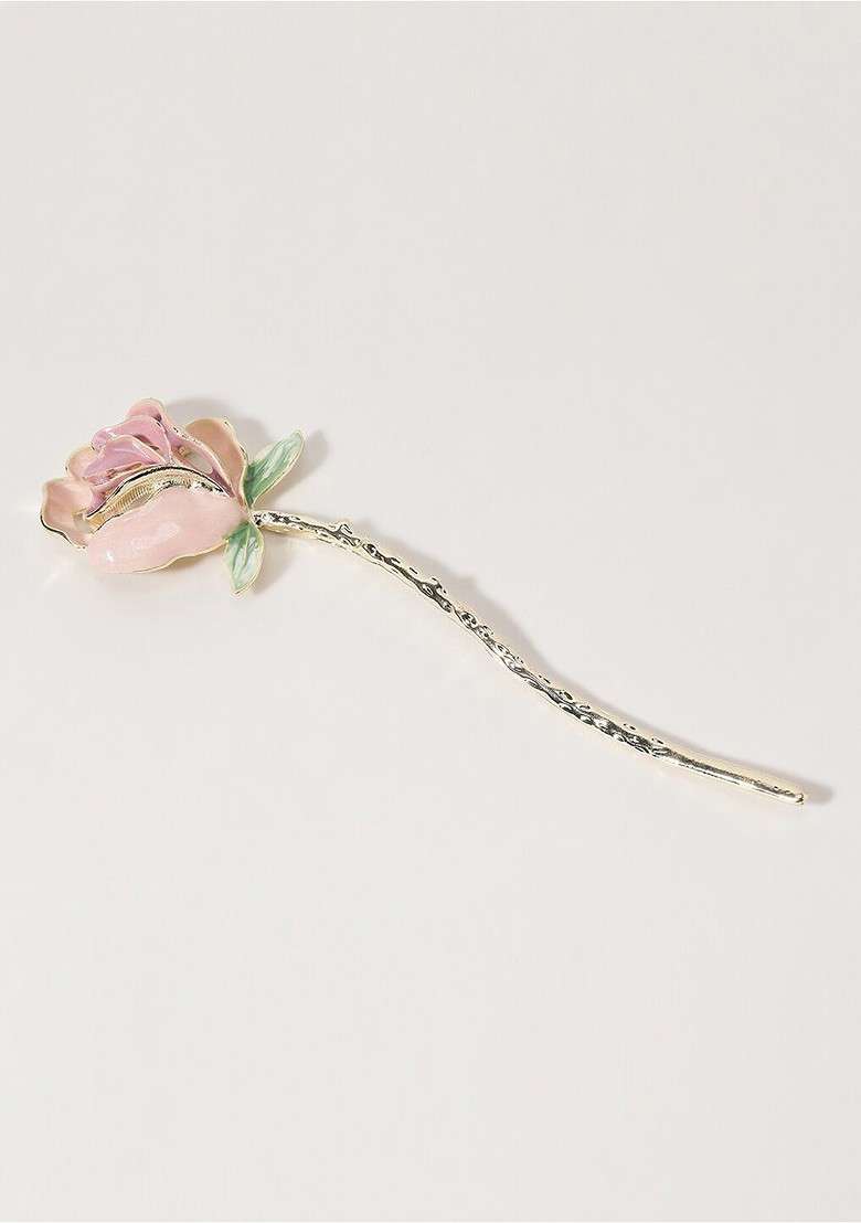 Women Gold Plated Rose Shaped Hairstick - Indya