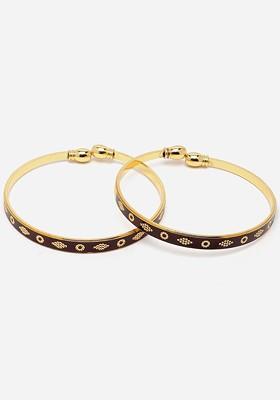 Women Set Of 2 Gold-Toned And Brown Gold-Plated Kada Bracelet