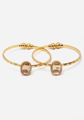 Women Set Of 2 Gold-Toned Gold-Plated American Diamond Kada Bracelet