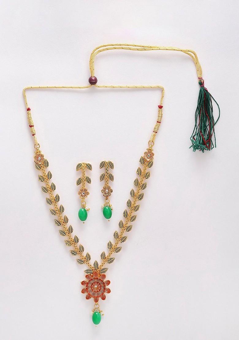 Buy Women Gold-Plated Stone-Studded Necklace And Earrings