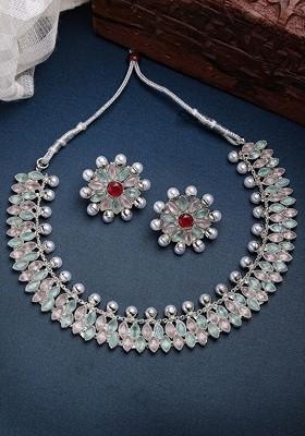 Silver-Plated Kundan-Studded Necklace And Earrings