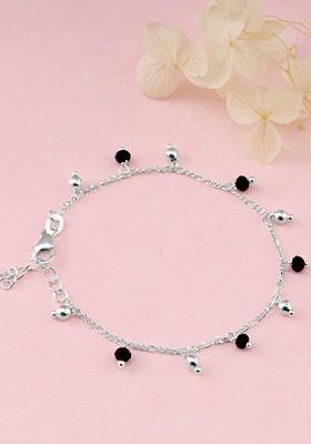 Indya X Giva 925 Sterling Silver Rhodium Plated Bead Anklet