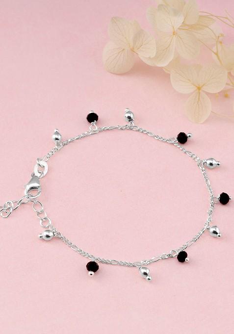 Indya X Giva 925 Sterling Silver Rhodium Plated Bead Anklet