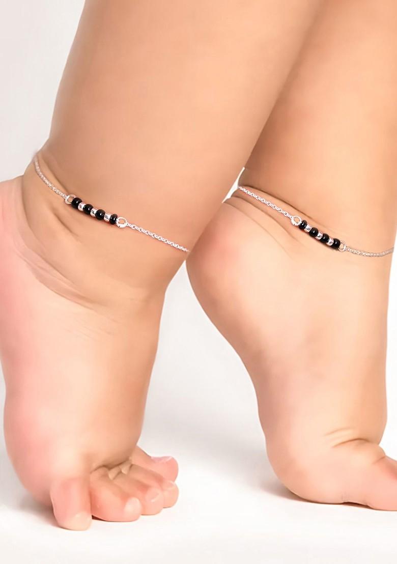 Indya X Giva 925 Sterling Silver Rhodium Plated Bead Charm Anklet