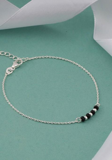 Indya X Giva 925 Sterling Silver Rhodium Plated Bead Charm Anklet