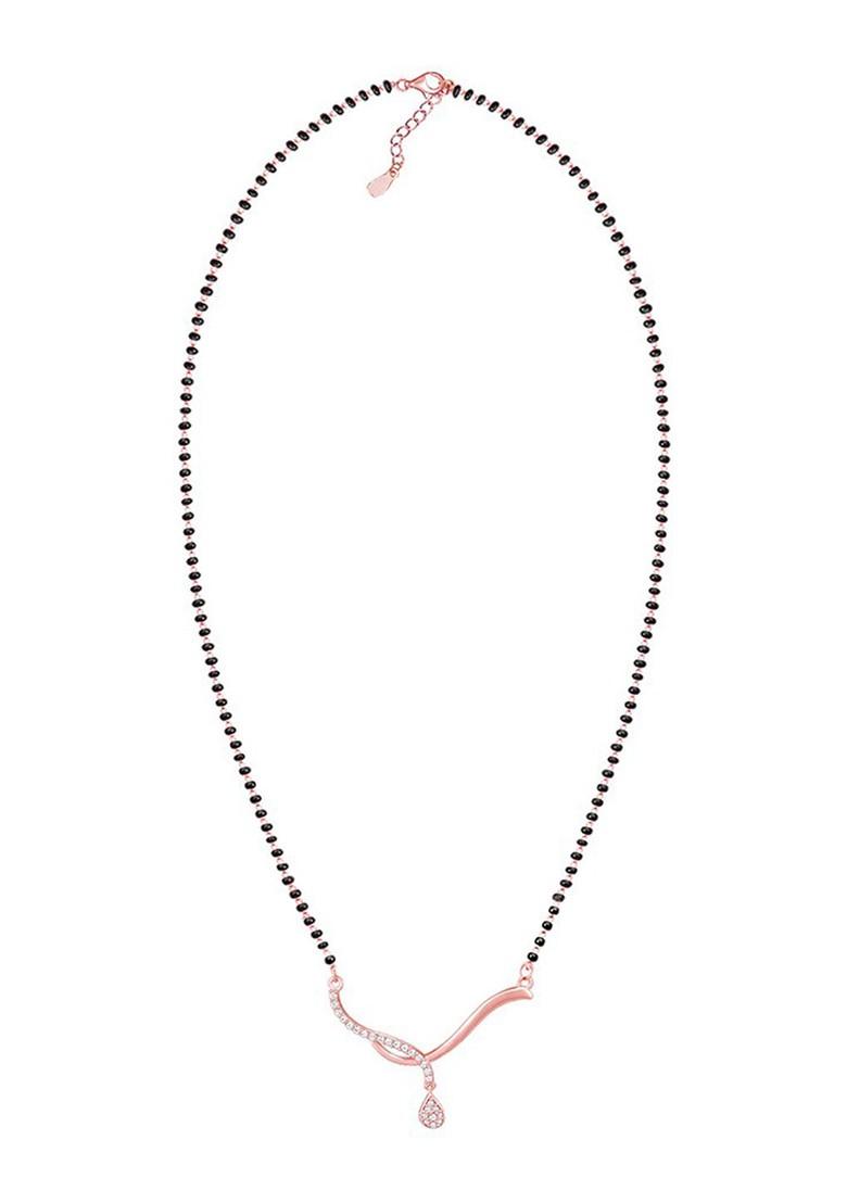 Indya X Giva Rose Gold Plated Cz Stone Studded And Bead 925 Sterling Silver Mangalsutra