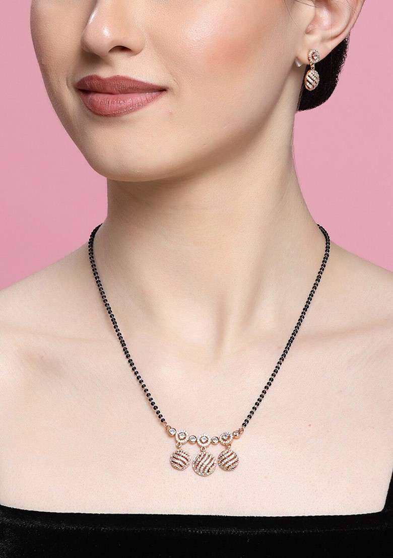 Gold Plated CZ Studded And Beaded Mangalsutra Set - Indya