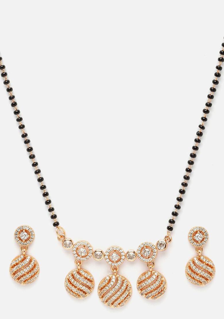 Gold Plated CZ Studded And Beaded Mangalsutra Set