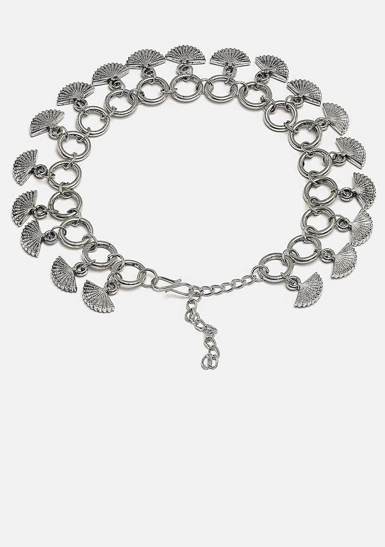 Set Of 2 Oxidized Silver Plated Anklets