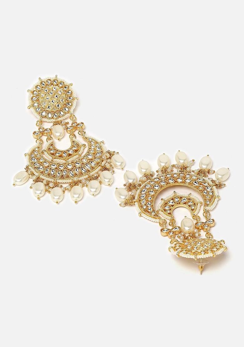 Gold Plated Kundan Crescent Shaped Chandbalis