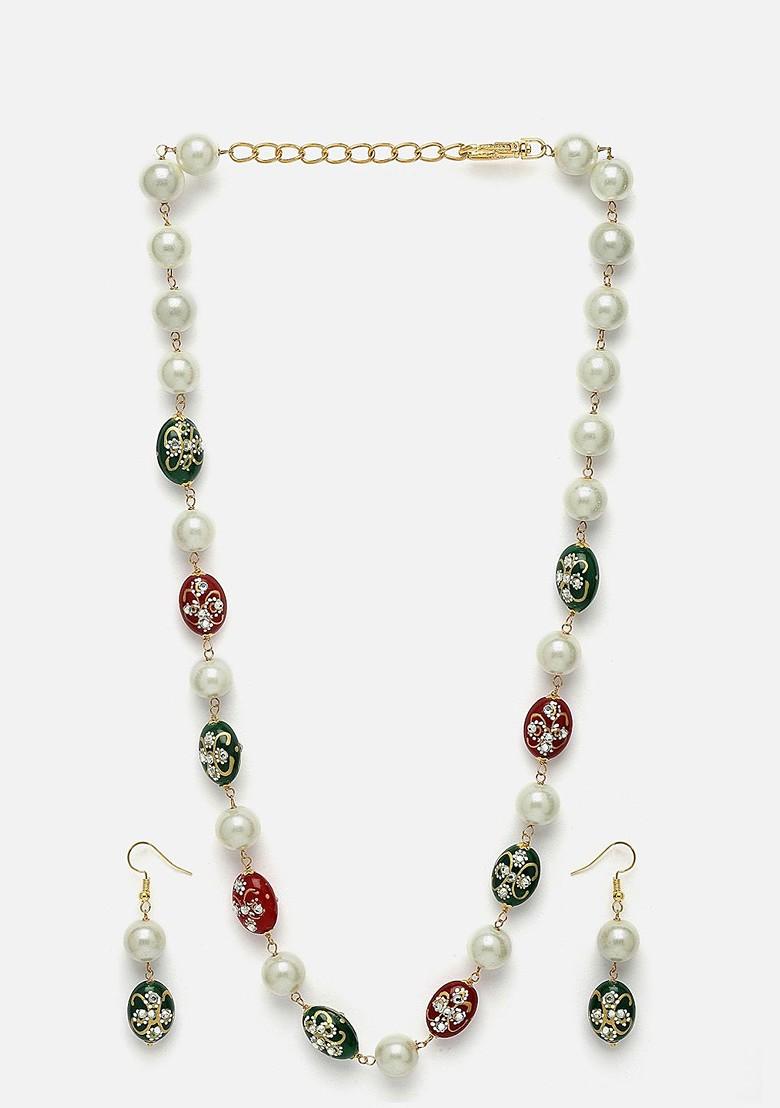 Gold Plated Pearl And Stone Studded Jewellery Set