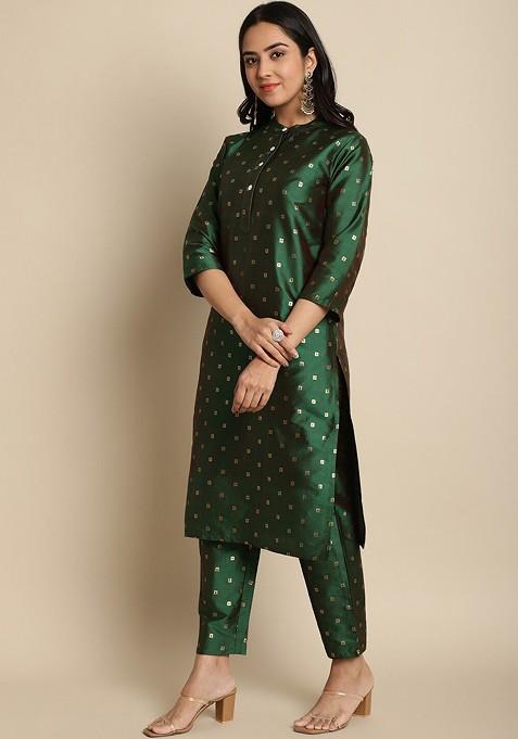 Geoetric Woven Design Dupion Silk Kurta With Trousers