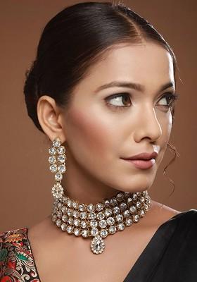 Gold-Plated Stone Studded Jewellery With Earrings