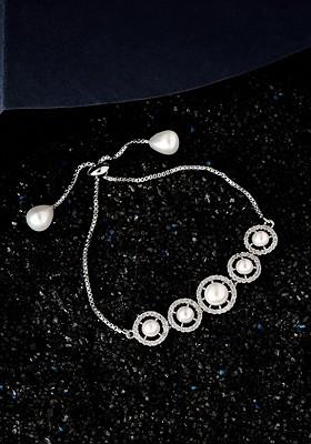 Rhodium Plated Cubic Zirconia Studded Link Bracelet