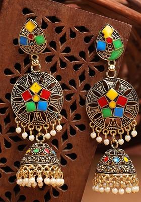 Gold Plated Contemporary Jhumkas Earrings