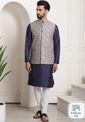 Ethnic Motifs Printed Regular Kurta With Pyjamas And Nehru Jacket