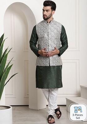 Ethnic Motifs Printed Regular Kurta With Pyjamas And Nehru Jacket