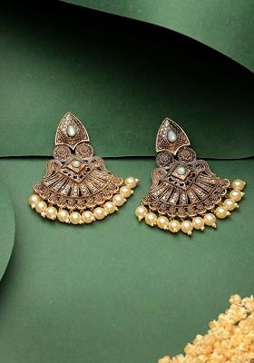 Gold Plated Pearl Stud Drop Earrings