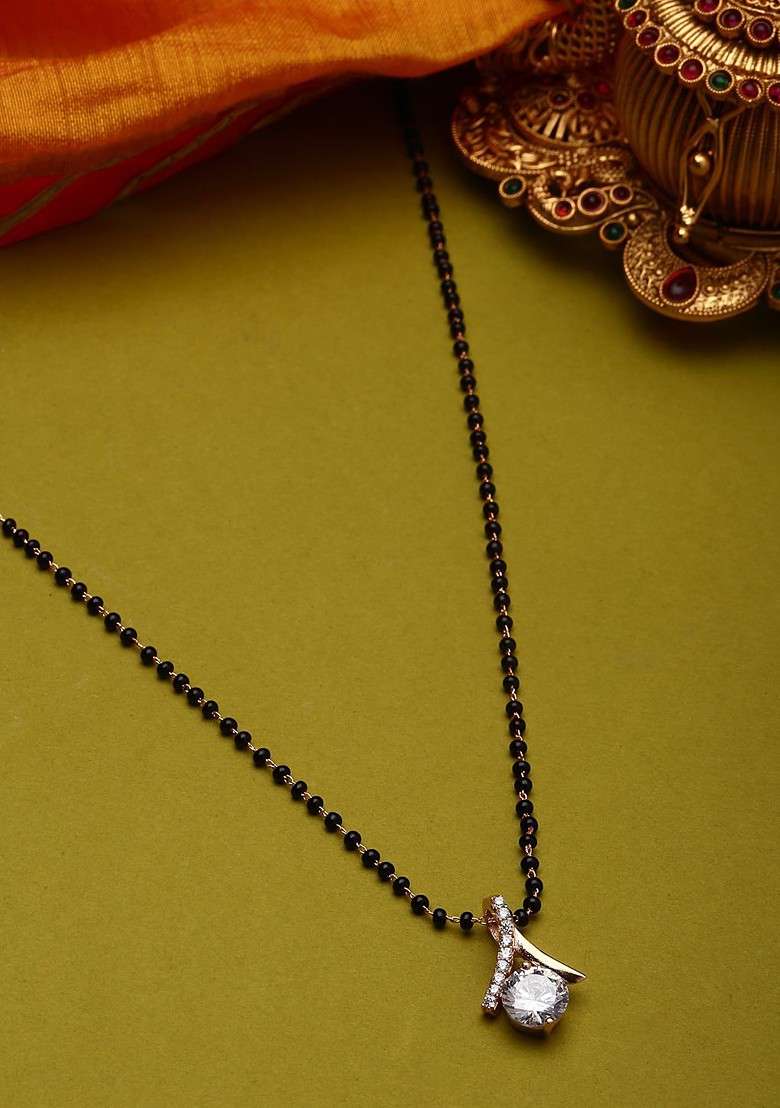 Gold Plated CZ Studded And Beaded Mangalsutra - Indya