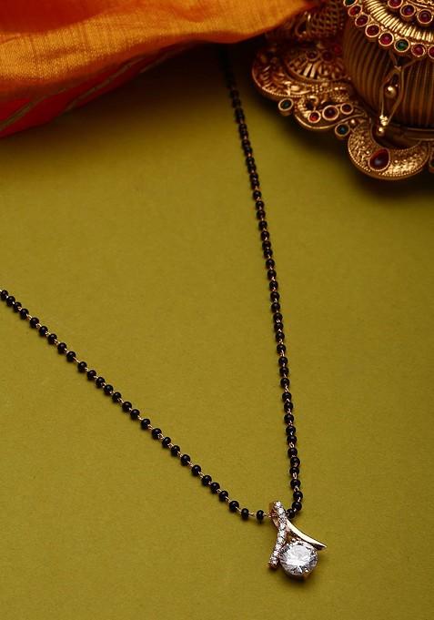 Gold Plated CZ Studded And Beaded Mangalsutra