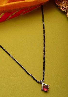 Gold Plated Stone Studded And Beaded Mangalsutra