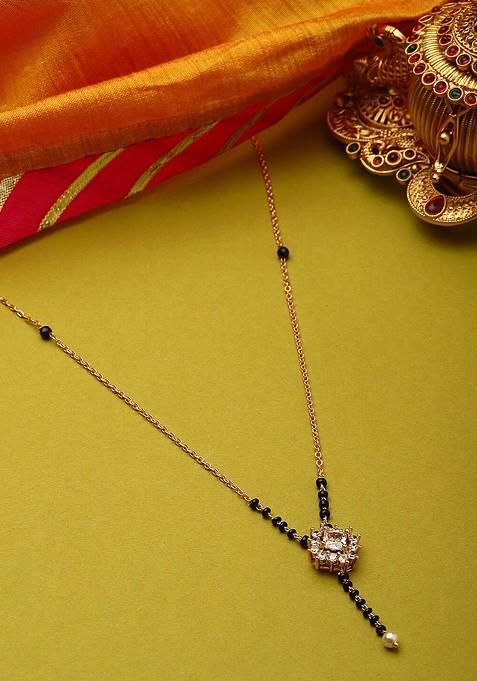 Gold Plated CZ Studded And Beaded Mangalsutra