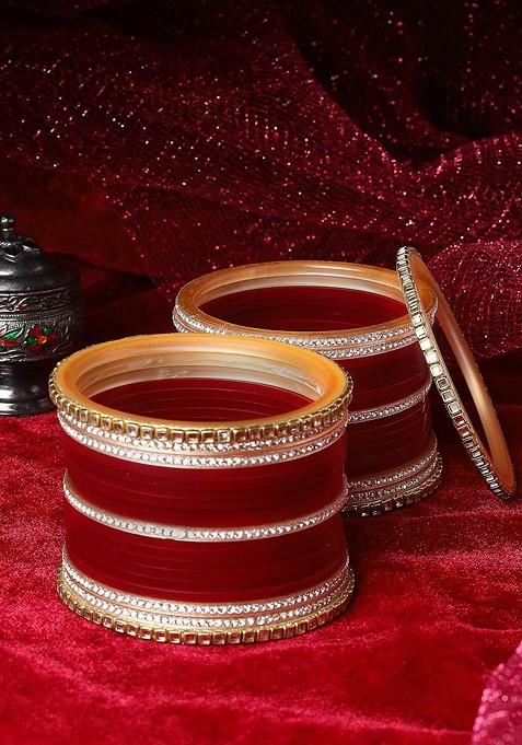 Set Of 38 Gold plated AD studded Chuda Bangles