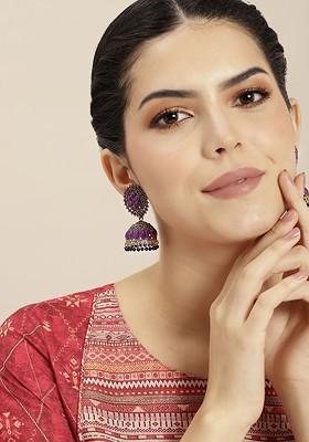 Gold-Plated Artificial Stones And Beads-Studded Dome Shaped Jhumkas Earrings