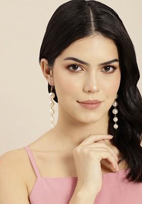 Gold-Plated Pearls-Studded Teardrop Shaped Drop Earrings