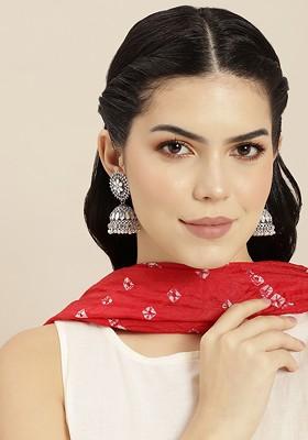 Silver-Plated Artificial Stones And Beads-Studded Dome Shaped Jhumkas Earrings